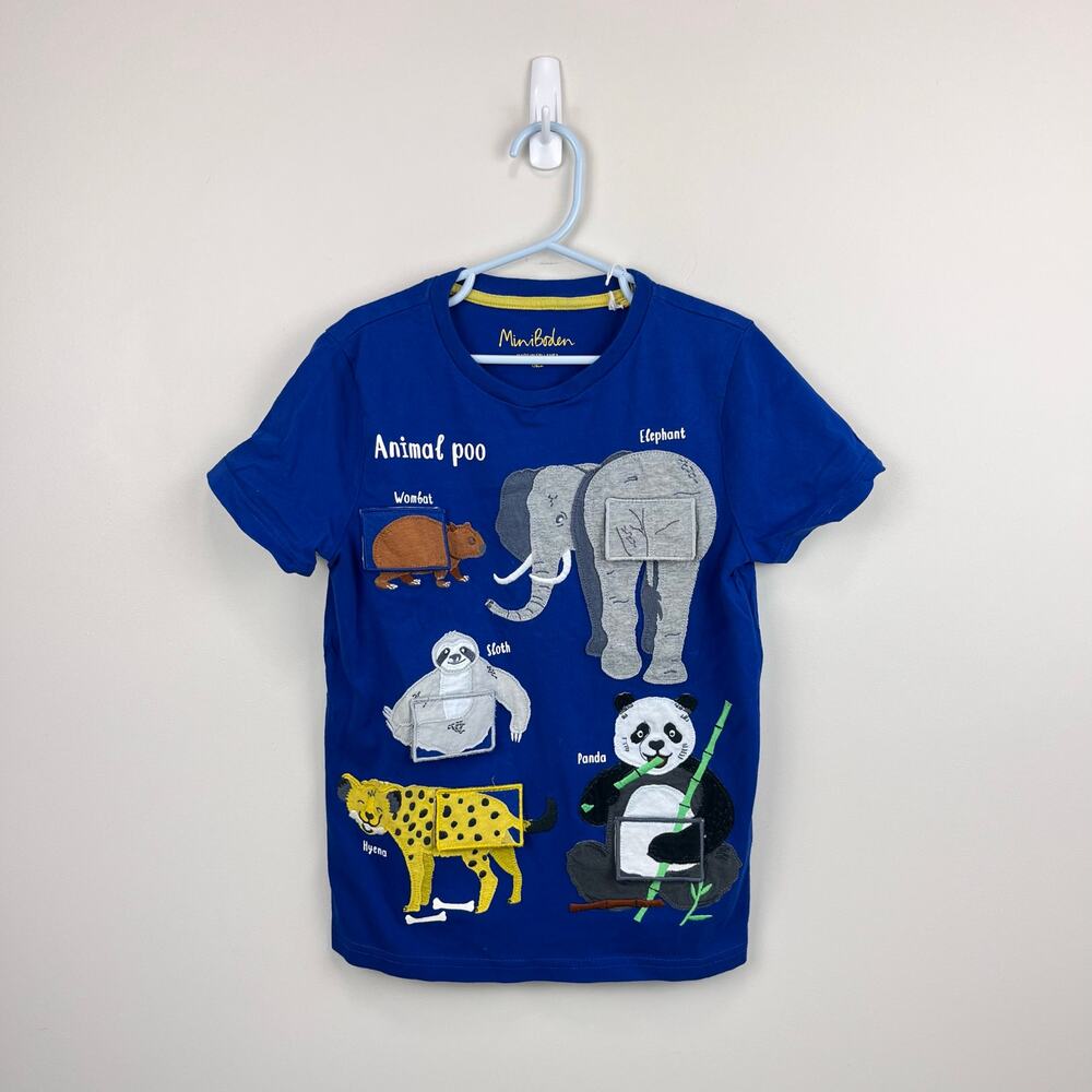 Mini Boden Educational Flap T-shirt Brilliant Blue Animal Poo 7-8